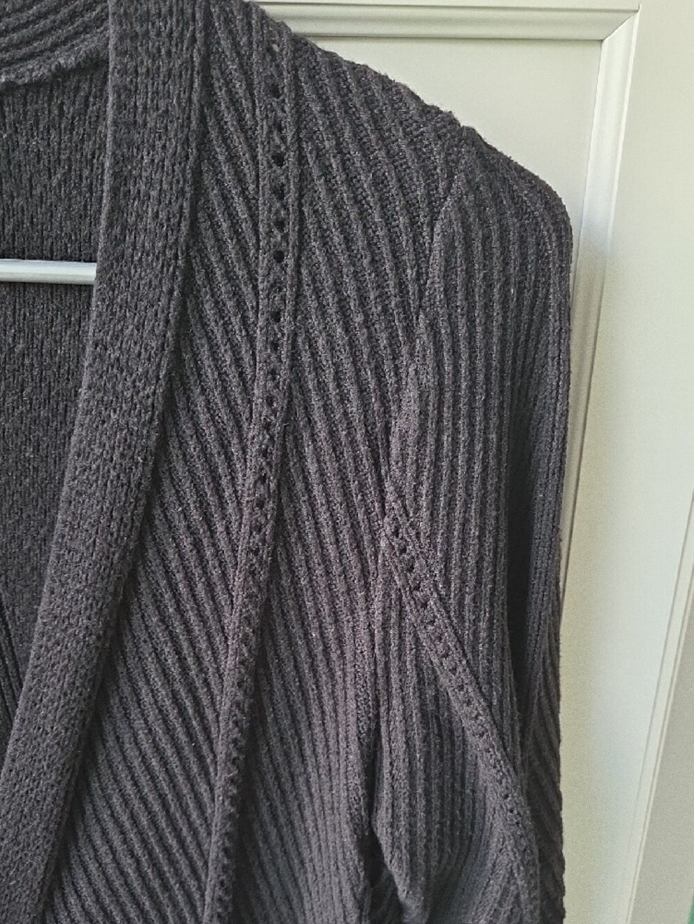 Express Black Ribbed Open-Front Long Cardigan - Picture 2 of 2